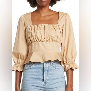 THE GOOD JANE Square Neck Ruched 3/4 Sleeve Top